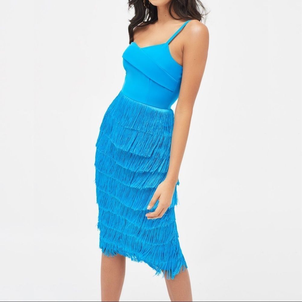 Lavish Alice Electric Blue Fringe Midi Dress
